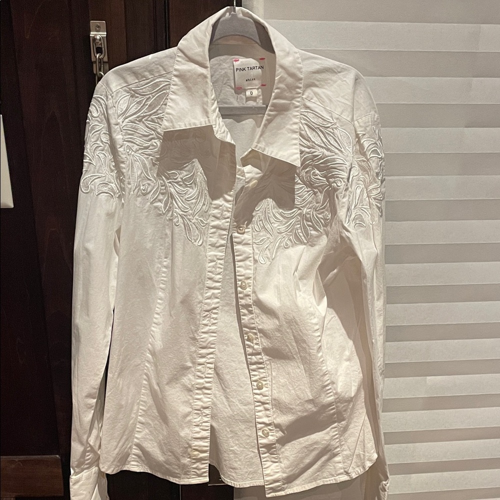 Pink Tartan Cream Embroidered Casual Shirt